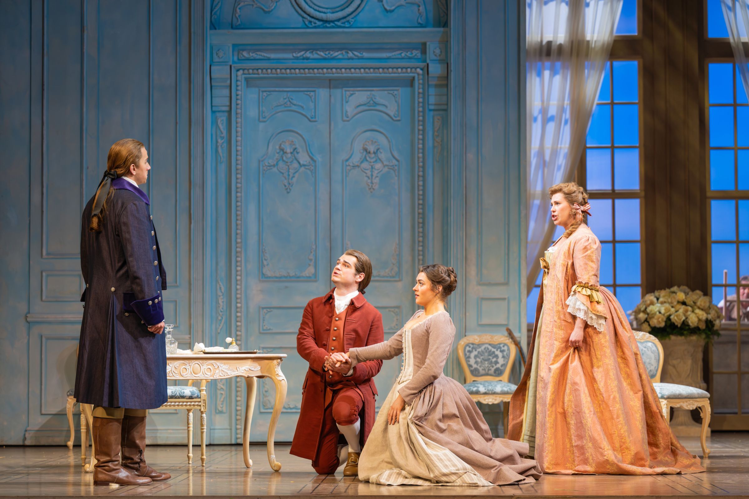 Ian Rucker (Count), Edward Jowle (Figaro), Ava Dodd (Susanna) and Alexandra Lowe (Countess) &copy; Mihaela Bodlovic