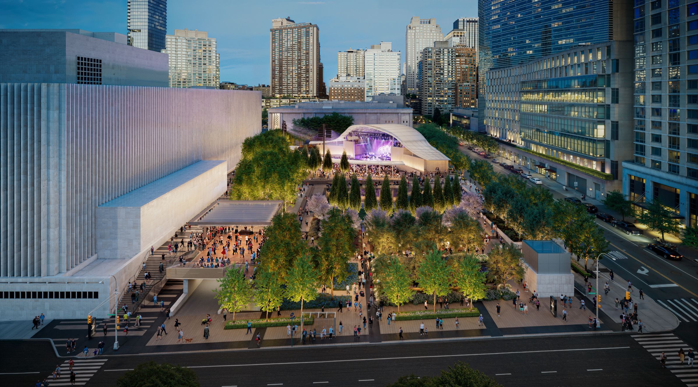 Aerial view from Amsterdam Avenue looking east &copy; Rendering by Brooklyn Digital Foundry