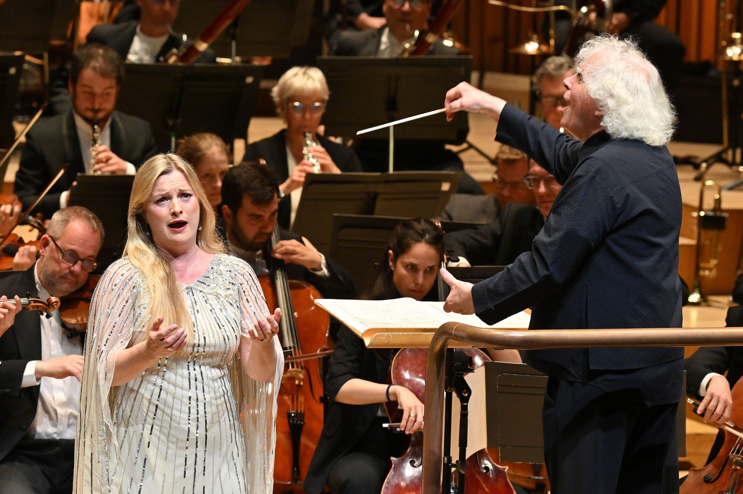 Lucy Crowe and Sir Simon Rattle with the London Symphony Orchestra &copy; LSO | Mark Allan