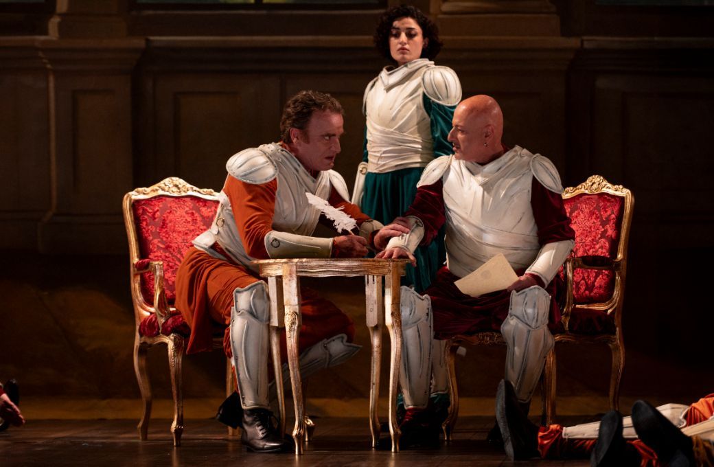 Luca Tittoto (Orbazzano), Ekaterine Buachidze (Isaura) and Antonino Siragusa (Argirio) © Fabrizio Sansoni | Teatro dell'Opera di Roma
