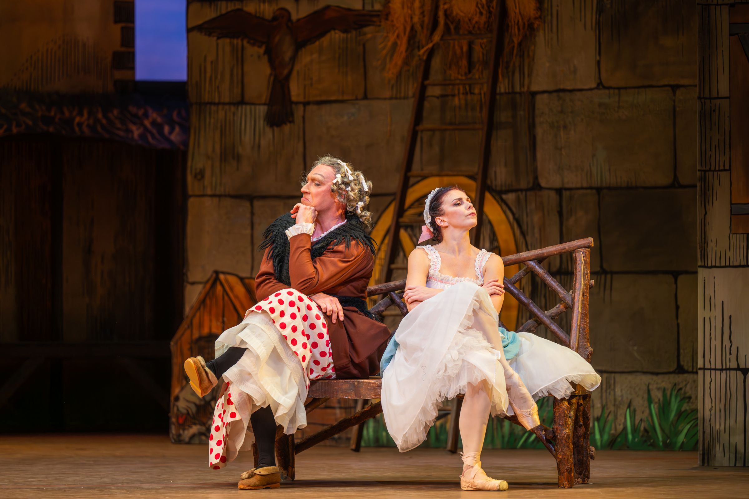 Bennet Gartside as Widow Simone and Natalia Osipova as Lise in Ashton’s <i>La Fille mal gardée</i> &copy; RBO 2026. Photographed by Mihaela Bodlovic