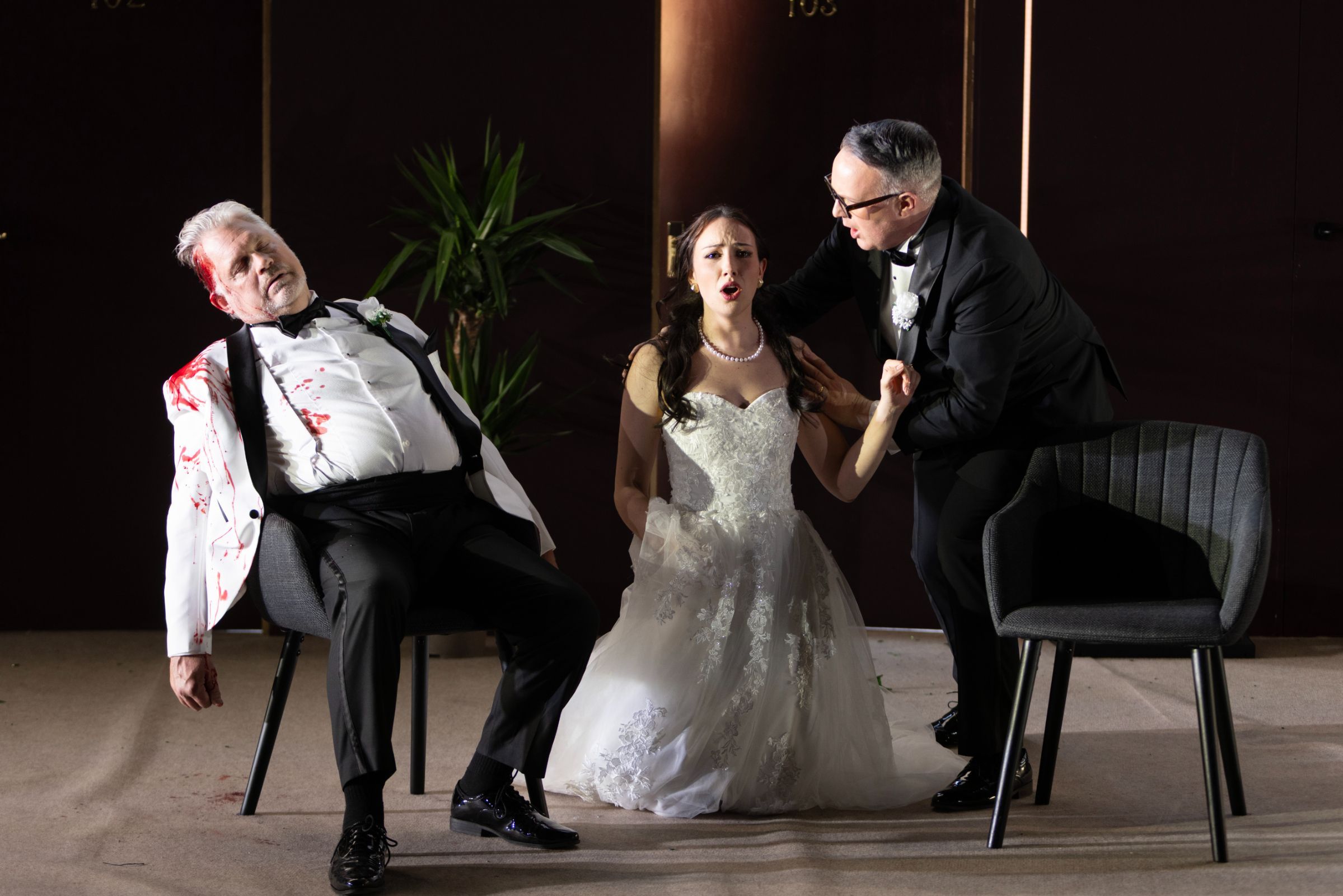 Valerian Ruminski (Commendatore), Amy Ní Fhearraigh (Donna Anna) and Gavan Ring (Don Ottavio) &copy; Frances Marshall