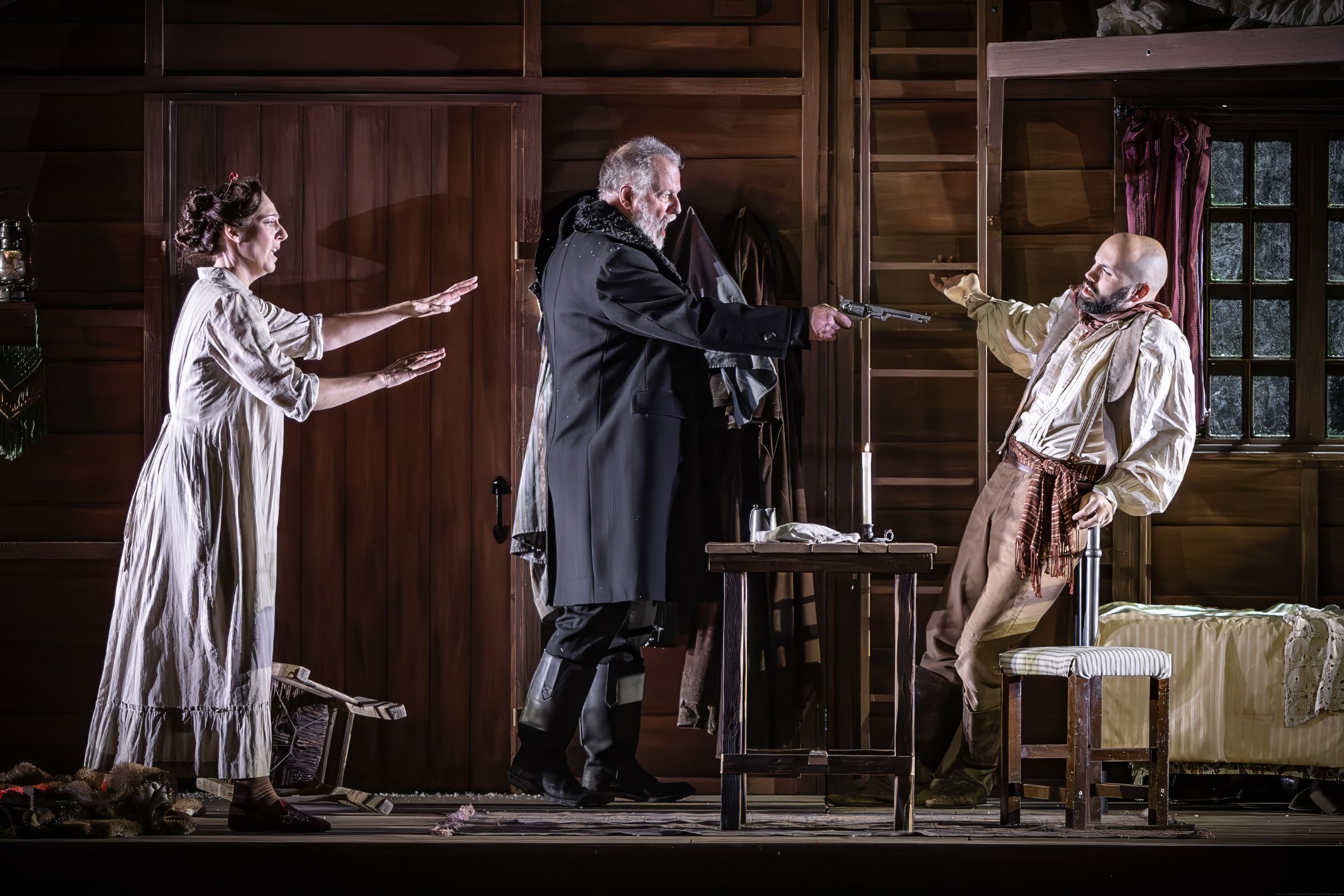 Amanda Echalaz (Minnie), Robert Hayward (Jack Rance) and José de Eça (Dick Johnson) &copy; Craig Fuller