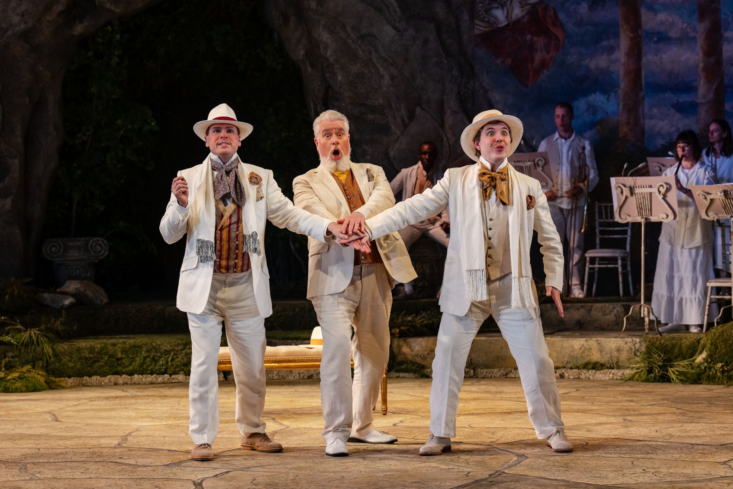 Benjamin Hulett (Anfinomo), James Creswell (Antinoo) and Alberto Miguélez Rouco (Pisandro) &copy; Julian Guidera