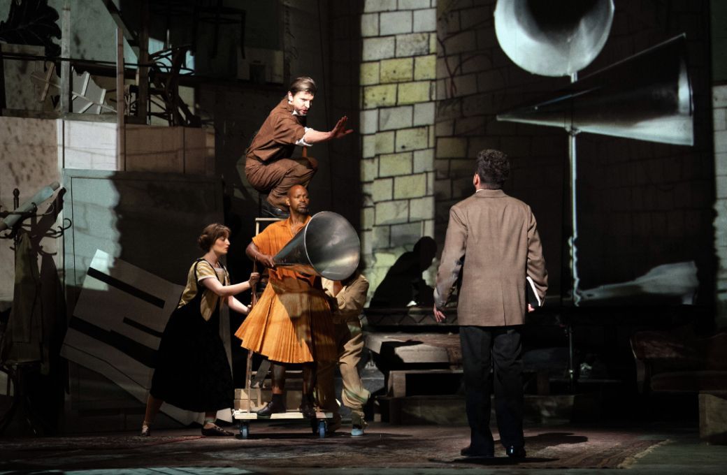 Thulani Chauke (Dancer), Callum Thorpe (Caronte) and Krystian Adam (Orfeo) &copy; Glyndebourne Productions Ltd | Photo: Richard Hubert Smith