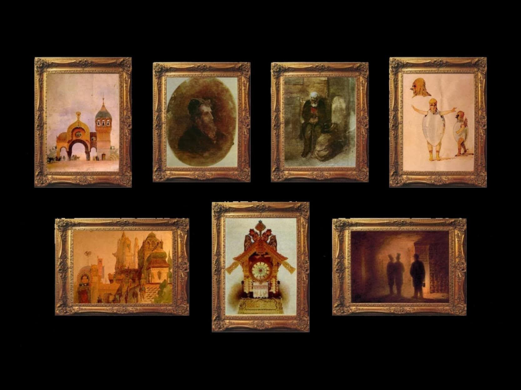 The surviving Viktor Hartmann works that feature in <i>Pictures at an Exhibition</i> © Public domain