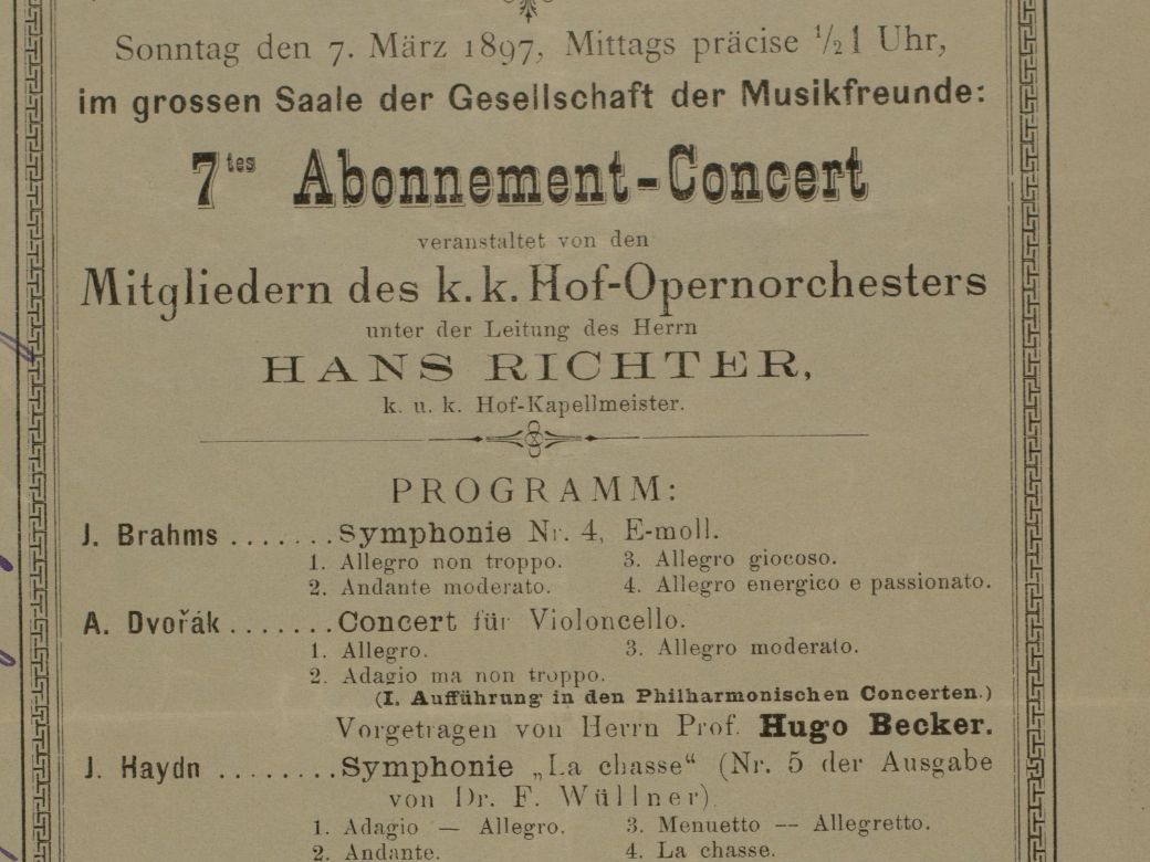 Musikverein playbill for the 7th March 1897 © Public domain