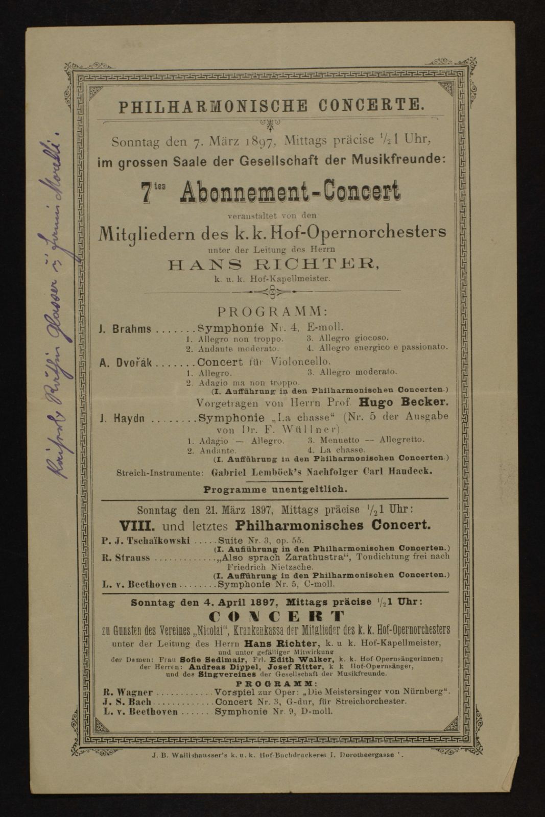Musikverein playbill for the 7th March 1897 © Public domain