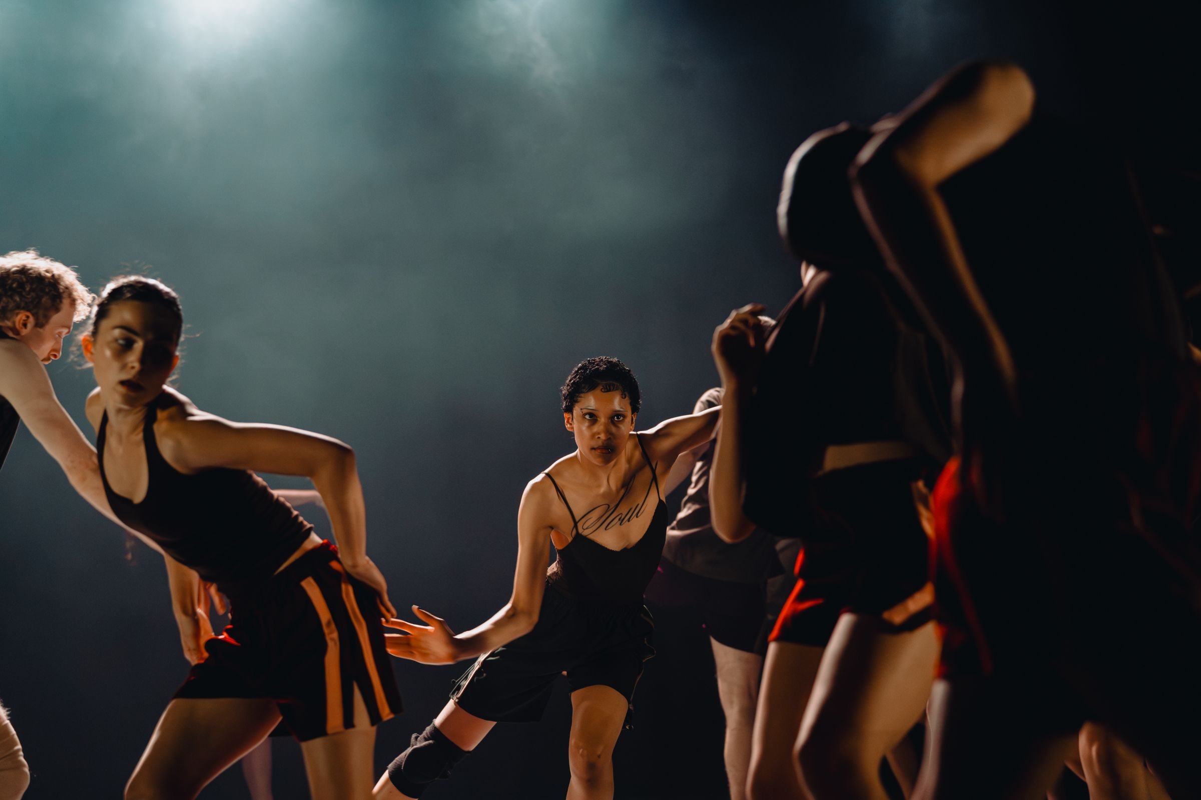 Sabina Kuku, Darcey Dee Springer and James Mawson in Alesandra Seutin’s <i>Outside the Stadium</i> © Omar Toussaint