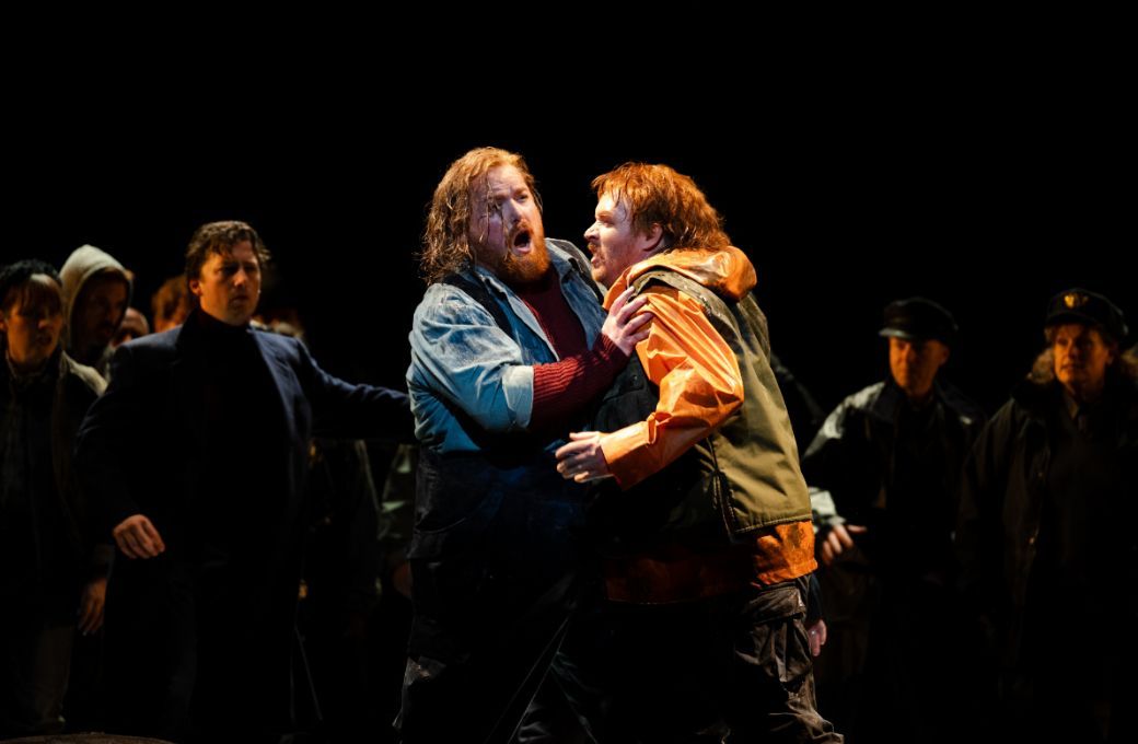 Nicky Spence with Oliver Johnston in WNO’s <i>Peter Grimes</i> © Dafydd Owen