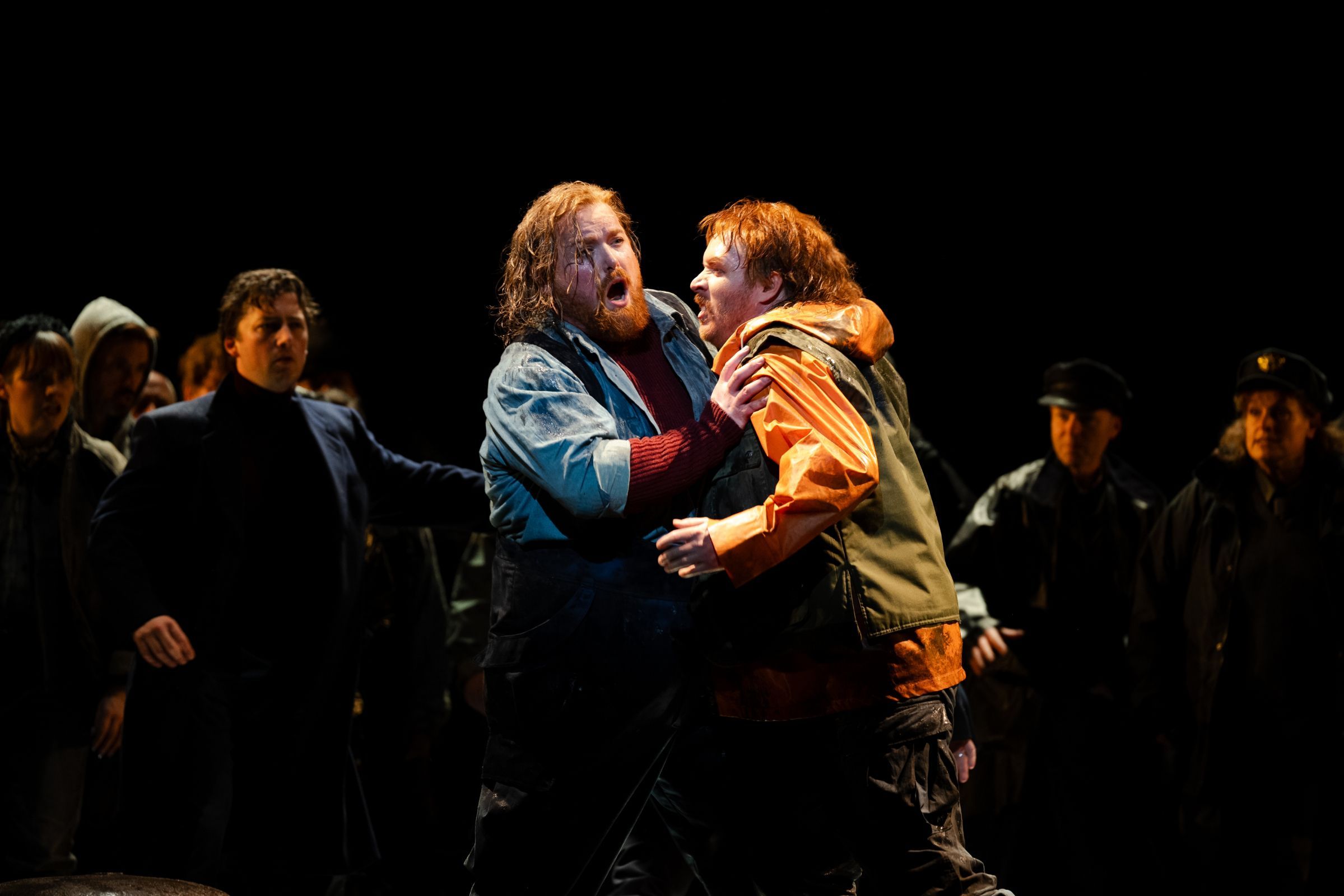 Nicky Spence with Oliver Johnston in WNO’s <i>Peter Grimes</i> © Dafydd Owen