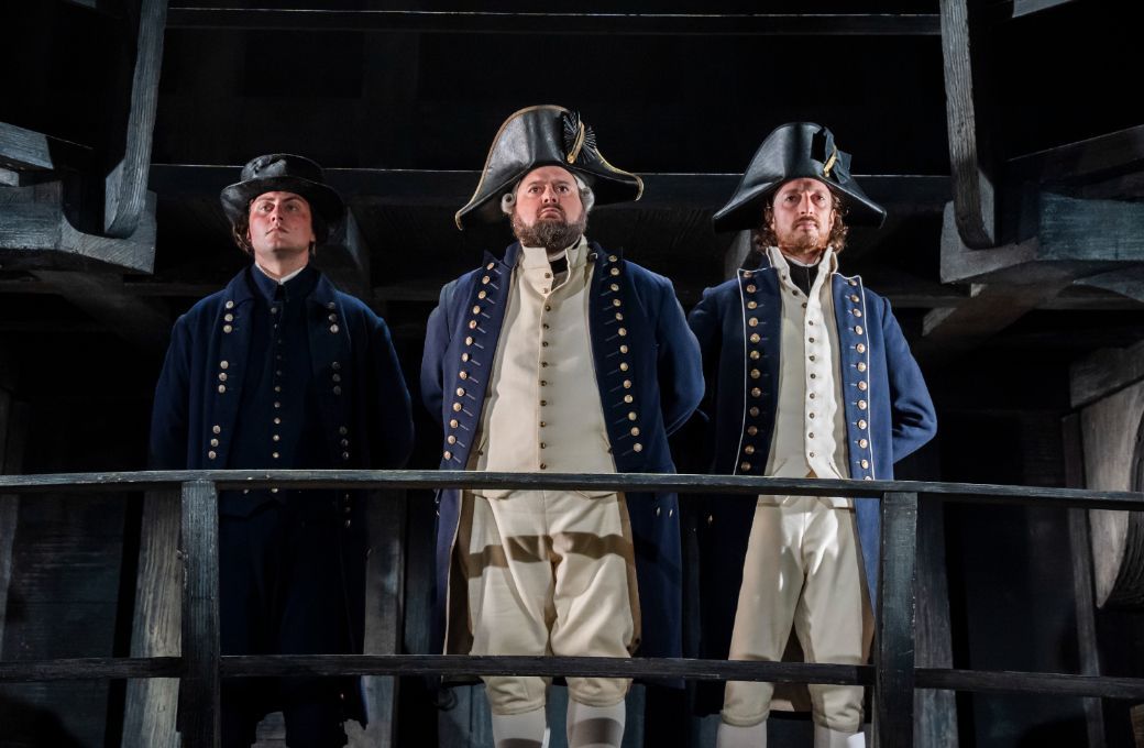 William Thomas (Mr Flint), Allan Clayton (Captain Vere) and Dingle Yandell (Mr Redburn) &copy; Glyndebourne Productions Ltd. Photo: Tristram Kenton