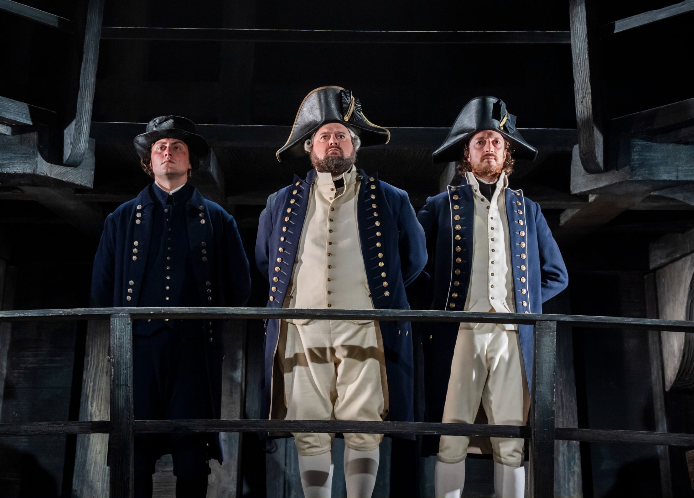 William Thomas (Mr Flint), Allan Clayton (Captain Vere) and Dingle Yandell (Mr Redburn) &copy; Glyndebourne Productions Ltd. Photo: Tristram Kenton