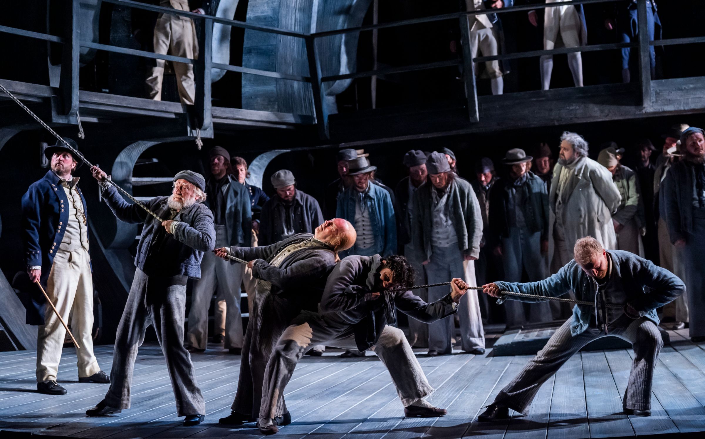 Clive Bayley (Dansker), Alasdair Elliott (Red Whiskers), Samuel Dale Johnson (Donald) Alex Otterburn &copy; Glyndebourne Productions Ltd. Photo: Tristram Kenton