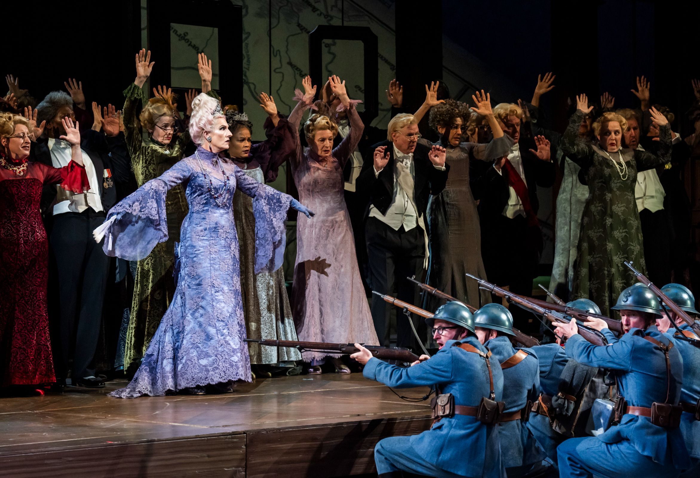 Tamsin Greig (Duchesse de Crakentorp) and chorus &copy; RBO | Tristram Kenton