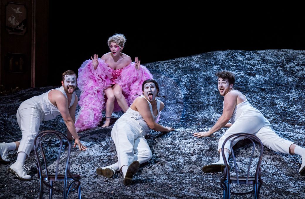 Liam Bonthrone, Alina Wunderlin (Zerbinetta), Caspar Singh and Liam James Karai © Glyndebourne Productions Ltd. Photo: Tristram Kenton