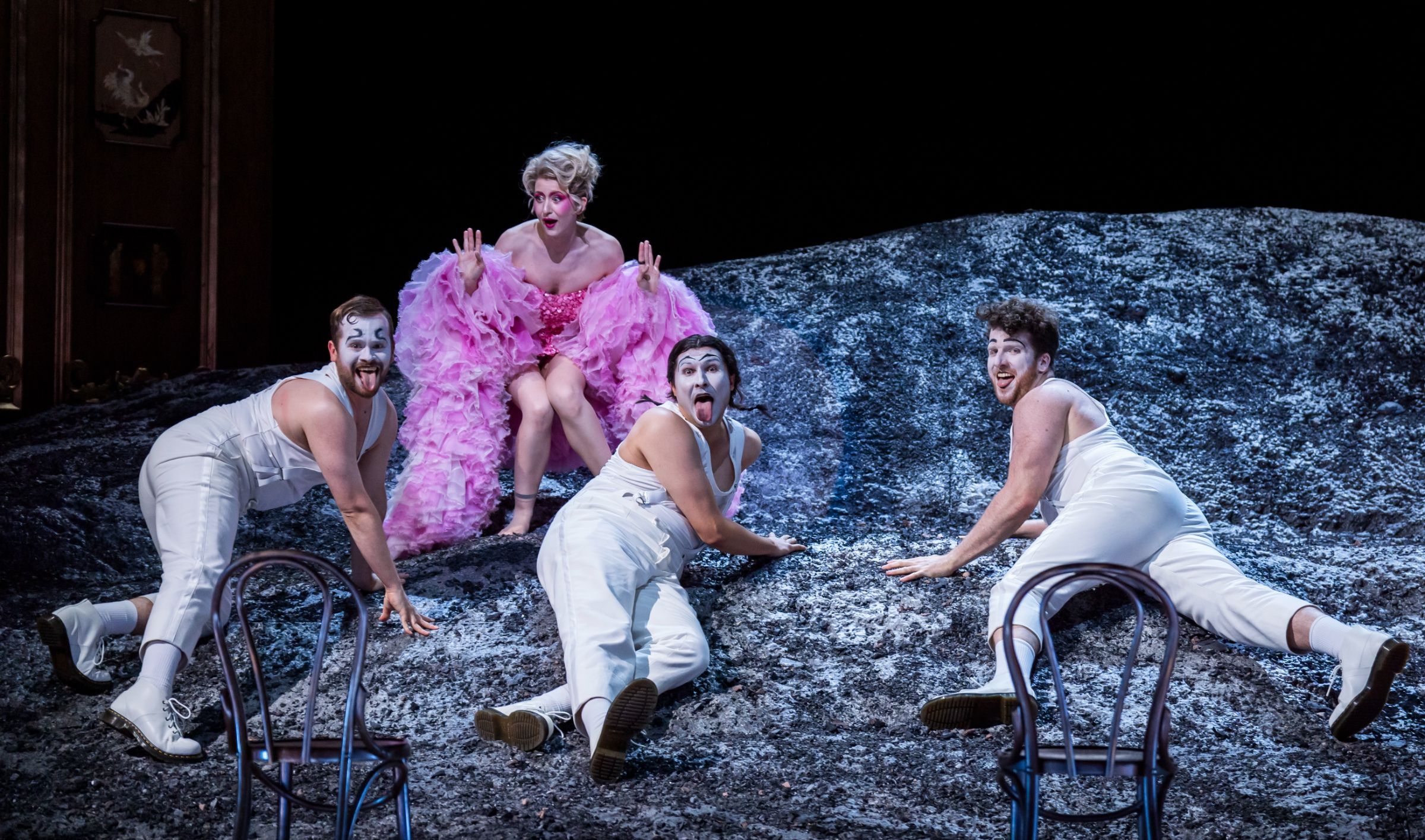 Liam Bonthrone, Alina Wunderlin (Zerbinetta), Caspar Singh and Liam James Karai © Glyndebourne Productions Ltd. Photo: Tristram Kenton