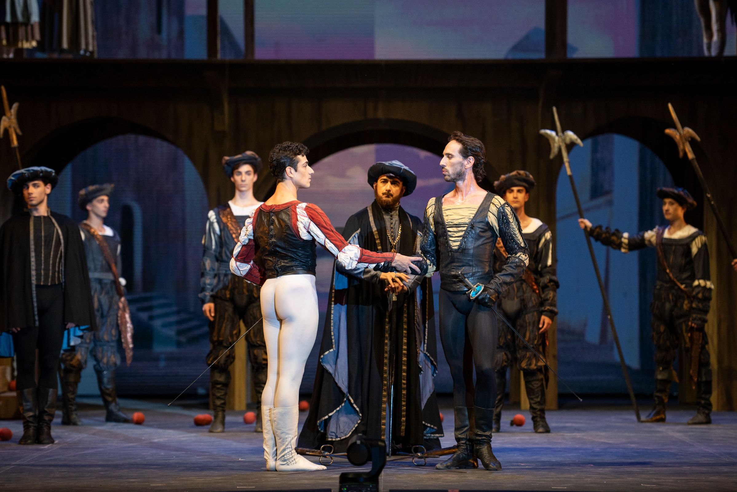 Michele Satriano as Romeo and Claudio Cocino as Tybalt in John Cranko’s <i>Romeo and Juliet</i> &copy; Fabrizio Sansoni - Teatro dell'Opera di Roma