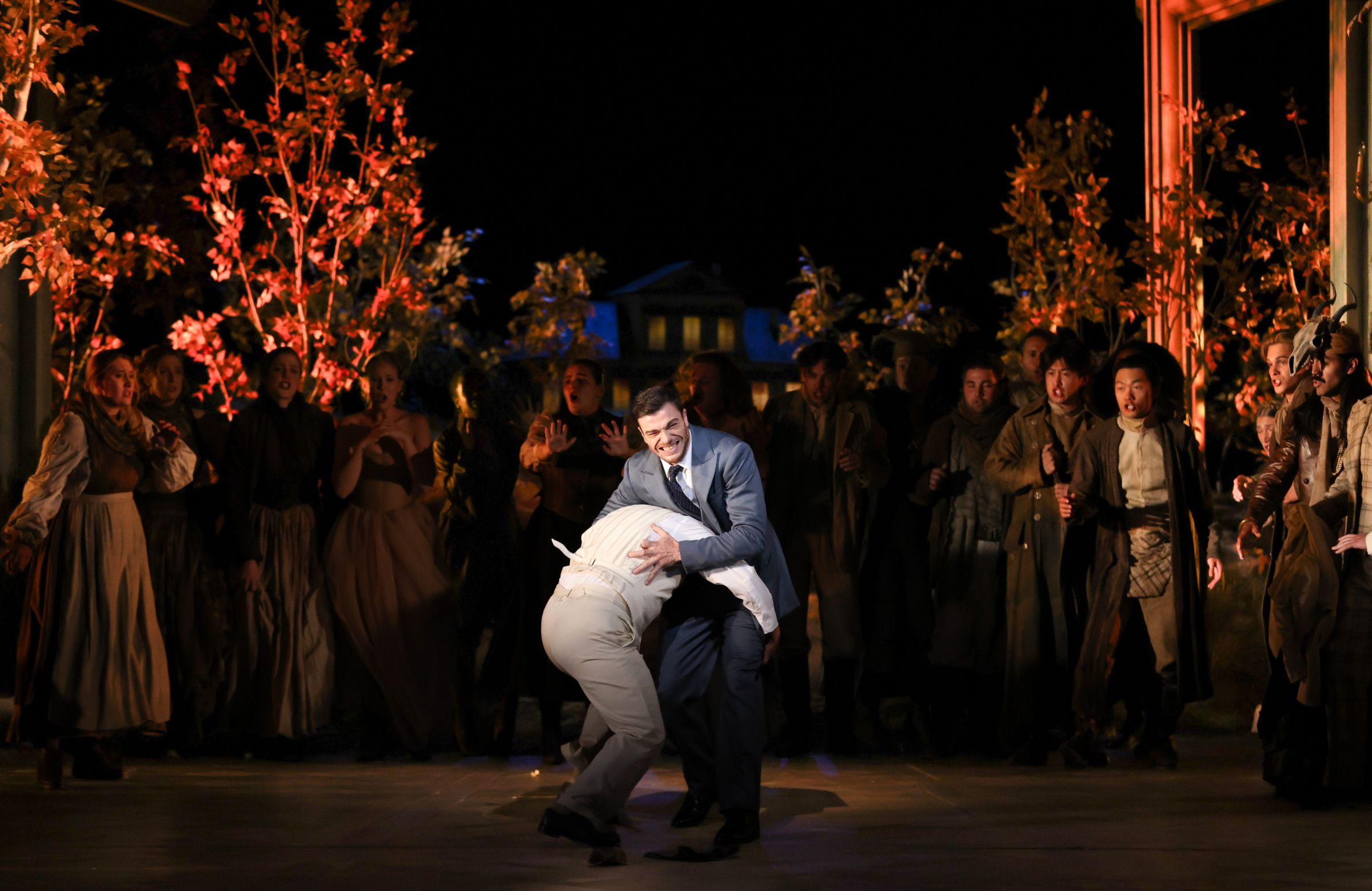 Iván Ayón-Rivas (Lensky) and Mattia Olivieri (Onegin) &copy; Bronwen Sharp for Santa Fe Opera