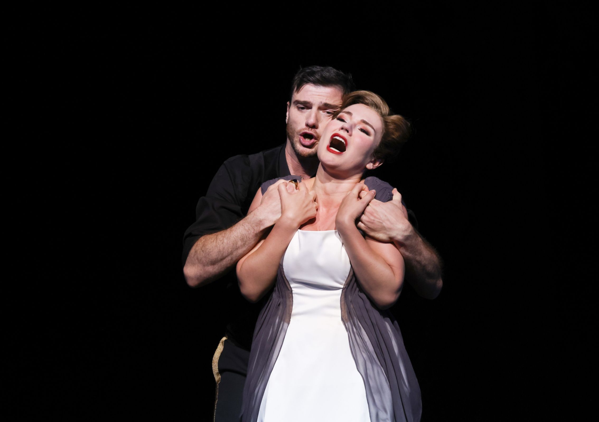 Mattia Olivieri (Onegin) and Olga Kulchynska (Tatyana) &copy; Bronwen Sharp for Santa Fe Opera