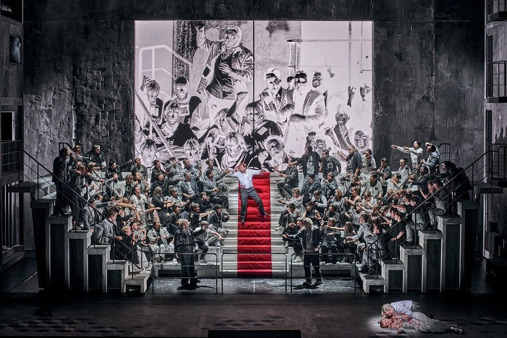 5. Akt: Andreas Schager (Rienzi), Gabriela Scherer (Irene) und Jennifer Holloway (Adriano) &copy; Enrico Nawrath | Bayreuther Festspiele