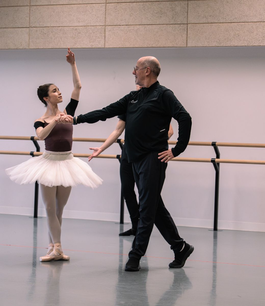 Derek Deane rehearsing his new <i>Nutcracker</i> with Lucy Green and Edison Manuel &copy; Jakob Perrett