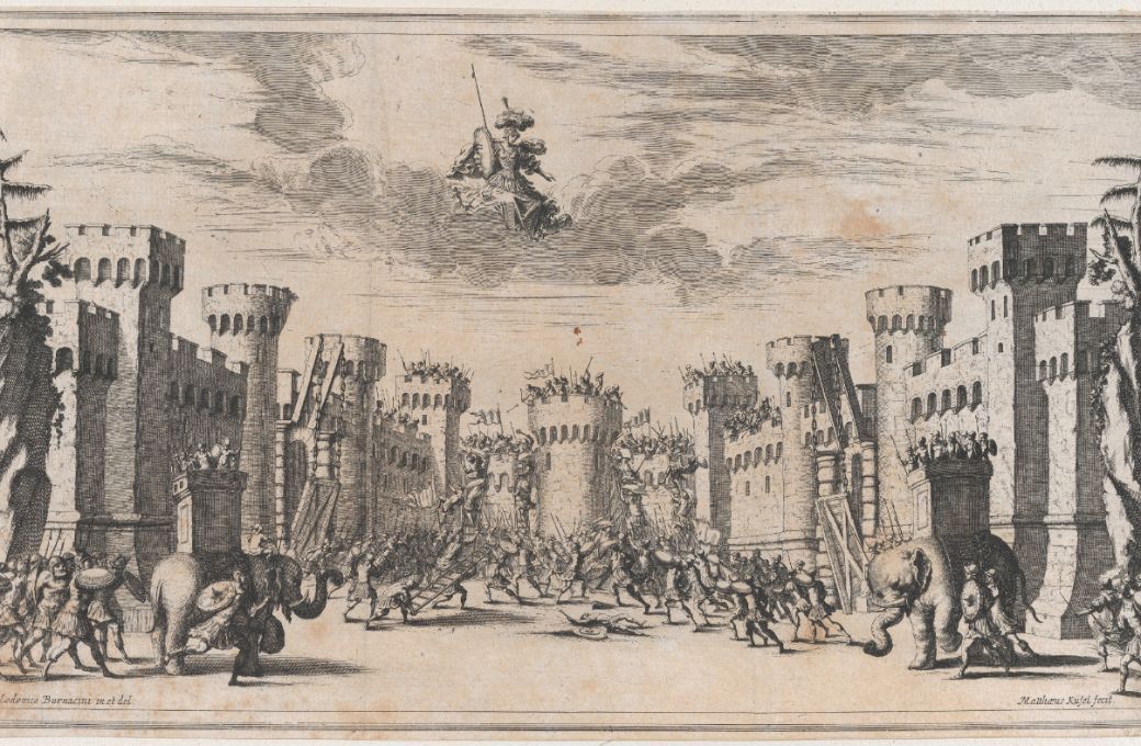 Siege elephants: set designs for the original staging of <i>Il pomo d&rsquo;oro</i> &copy; Math&auml;us K&uuml;sel after Lodovico Burnacini | Metropolitan Museum of Art