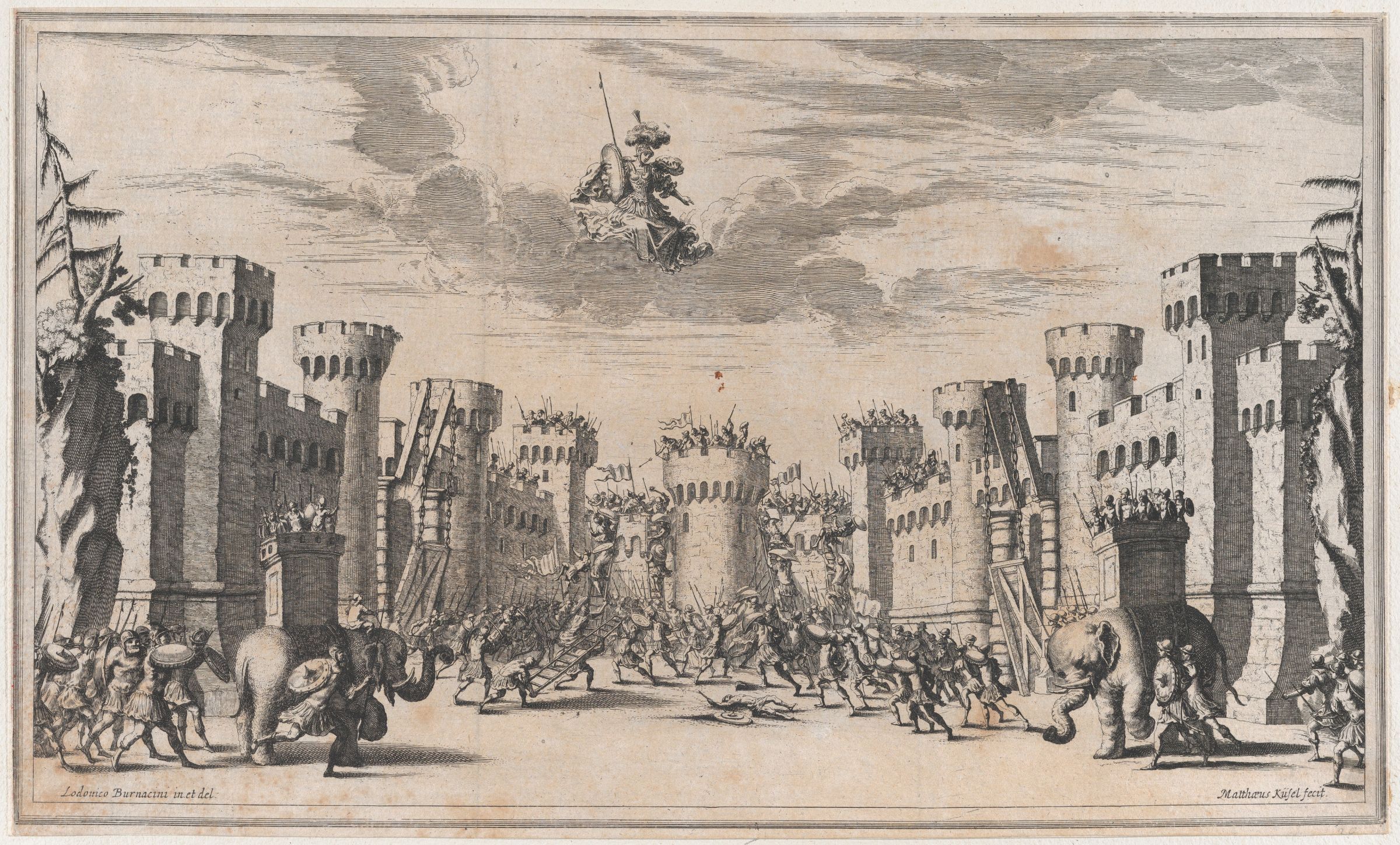 Siege elephants: set designs for the original staging of <i>Il pomo d’oro</i> &copy; Mathäus Küsel after Lodovico Burnacini | Metropolitan Museum of Art
