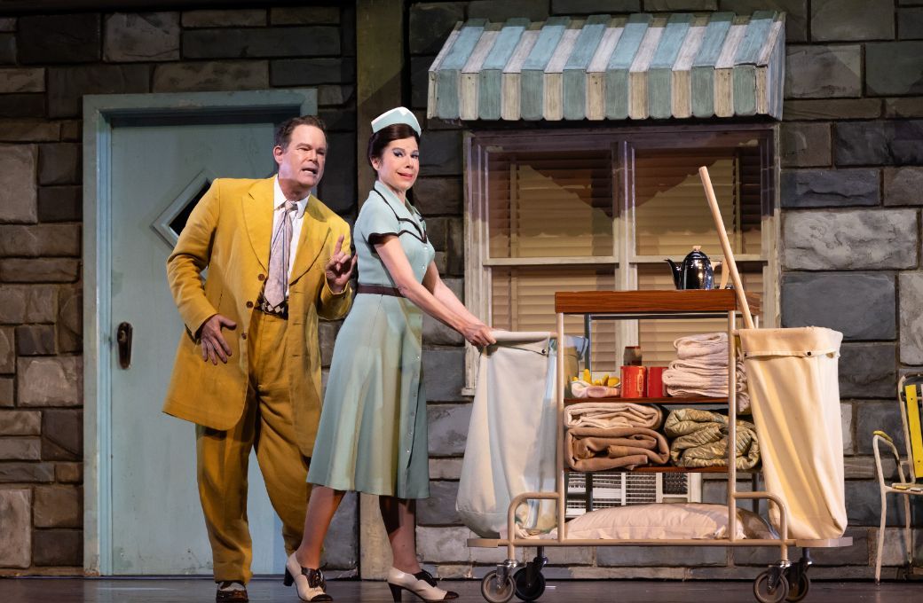 Gerald Finley (Don Alfonso) and Ana Mar&iacute;a Mart&iacute;nez (Despina) &copy; Marty Sohl | Met Opera