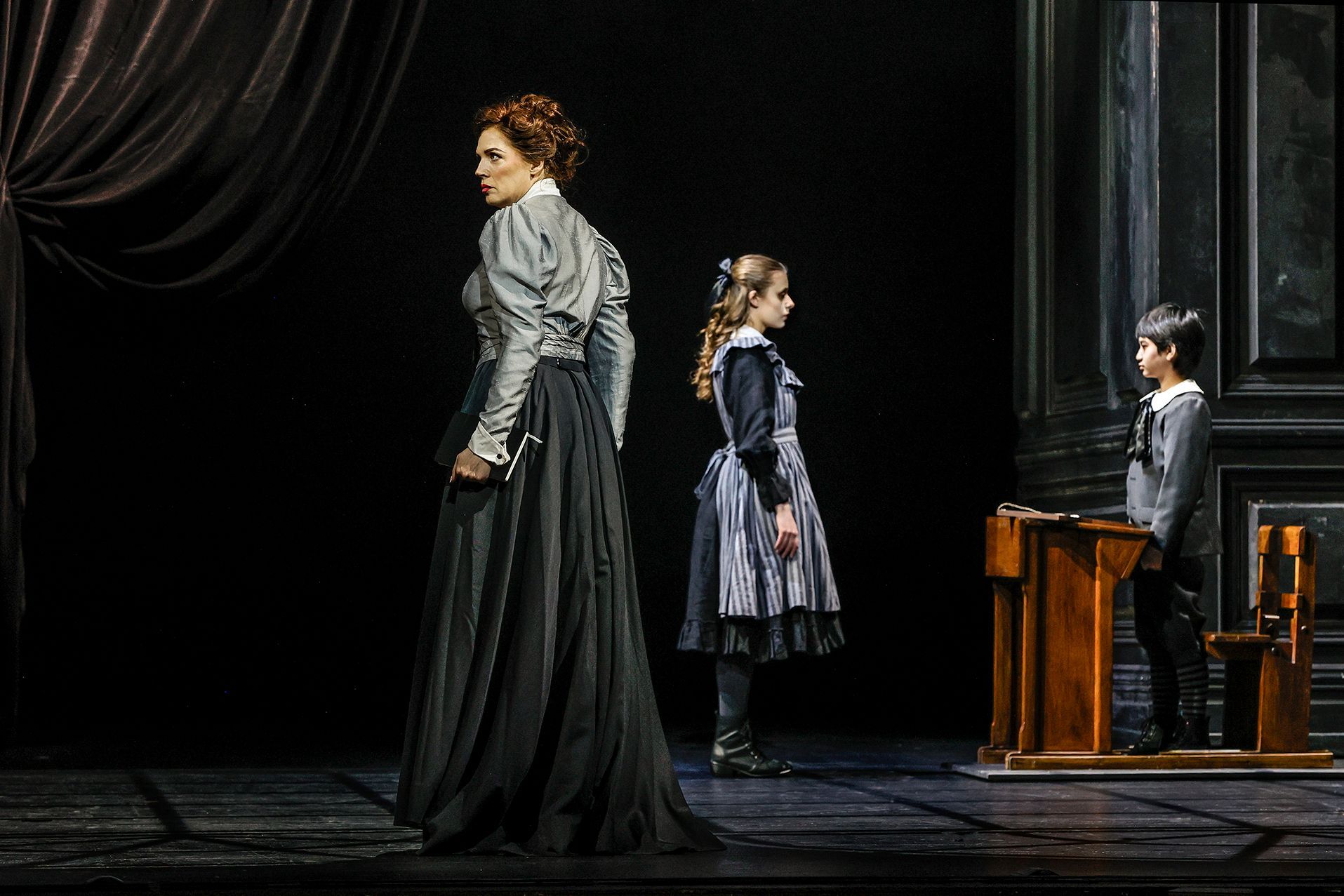 Rachelle Durkin (Governess), Genevieve Gray (Flora) and Oliver Thadoe Naing (Miles) &copy; Jeff Busby