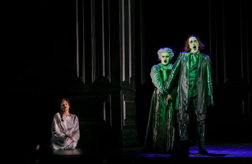 Rachelle Durkin (Governess), Michaela Cadwgan (Miss Jessell) and Kanen Breen (Peter Quint) &copy; Jeff Busby