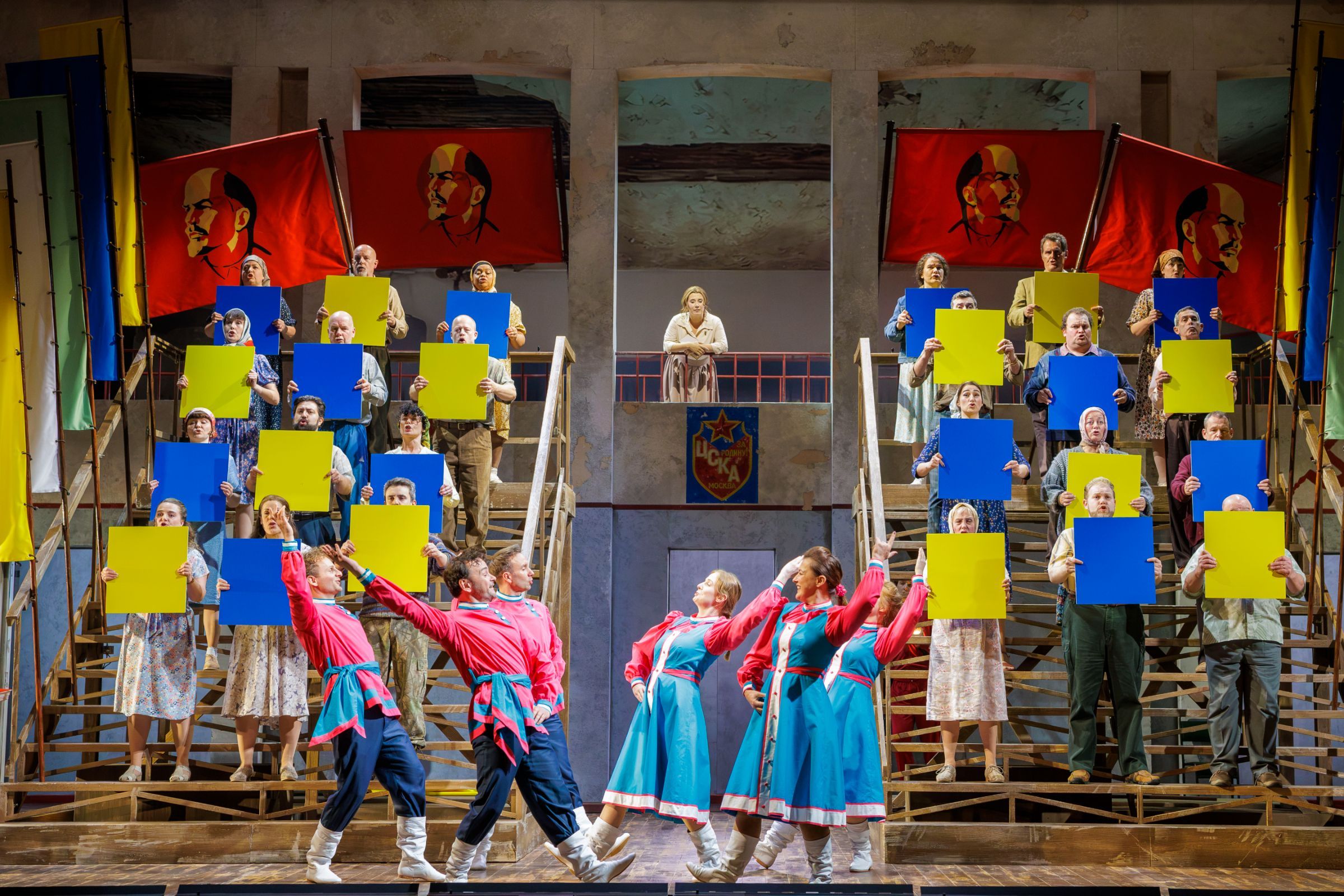 Verity Wingate (Tatyana) with the Chorus of Opera North &copy; James Glossop