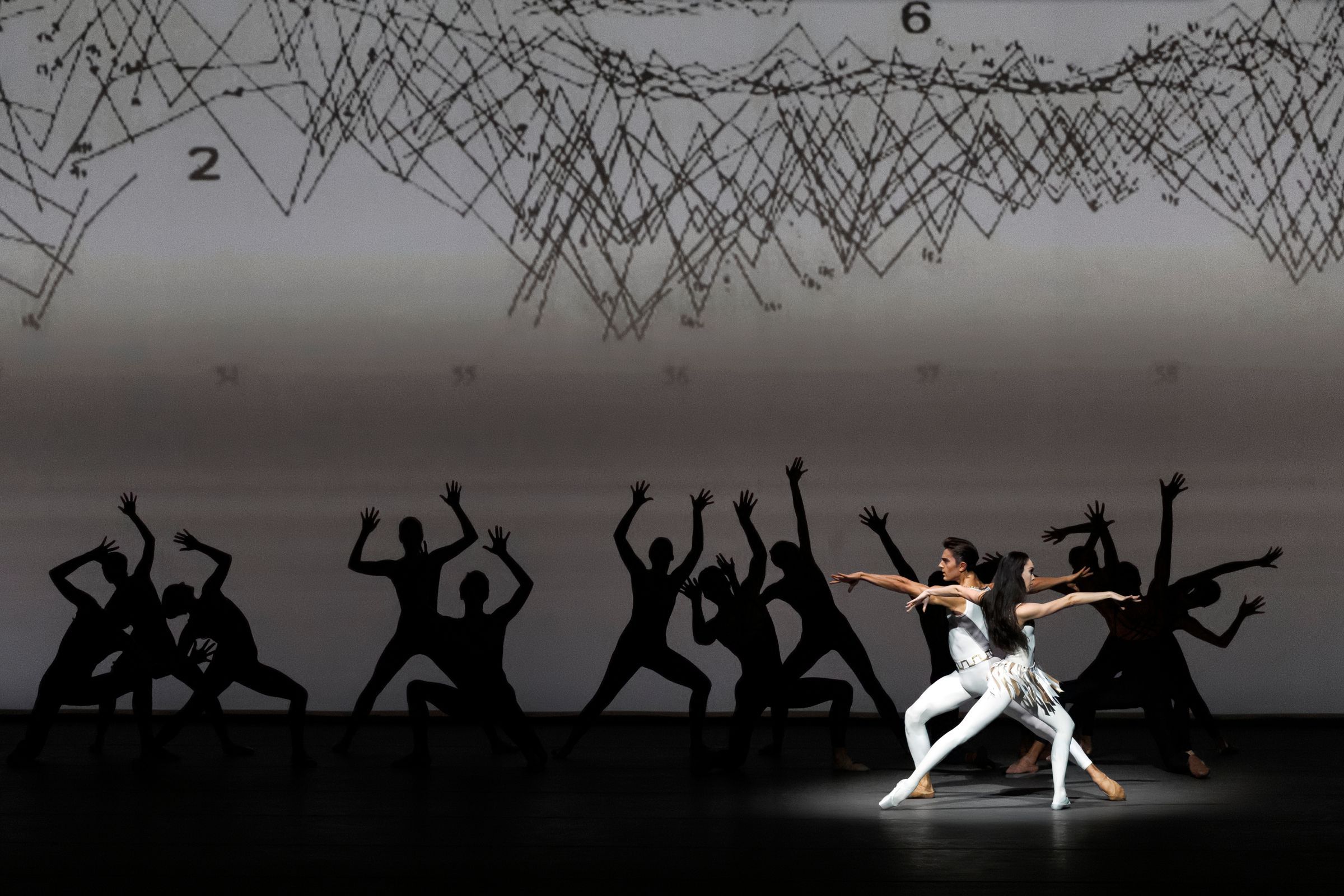 Mira Nadon, Davide Riccardo and the Company in George Balanchine’s <i>Pithoprakta</i> &copy; Erin Baiano