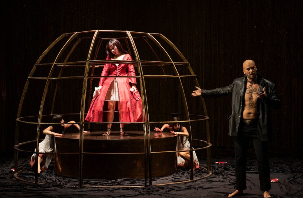 Leyla Gu (Iris), Jolyon Loy (Kyoto) and dancers &copy; Padraig Grant