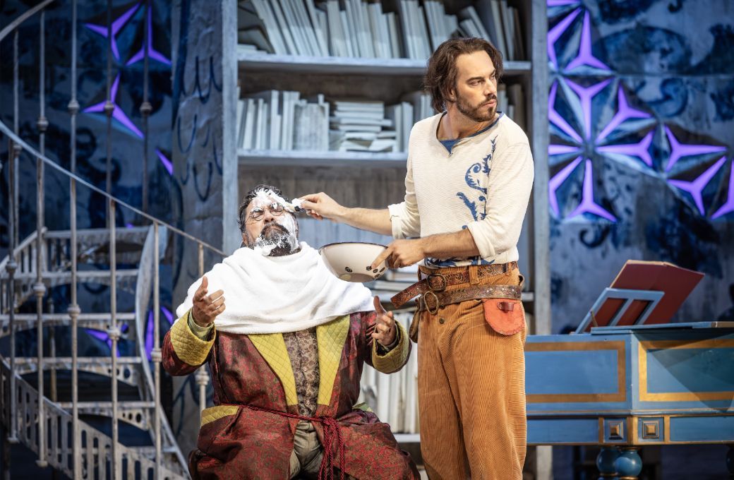 Fabio Capitanucci (Dr Bartolo) and Lluis Calvet i Pey (Figaro) &copy; Glyndebourne Productions Ltd. Photo: Craig Fuller
