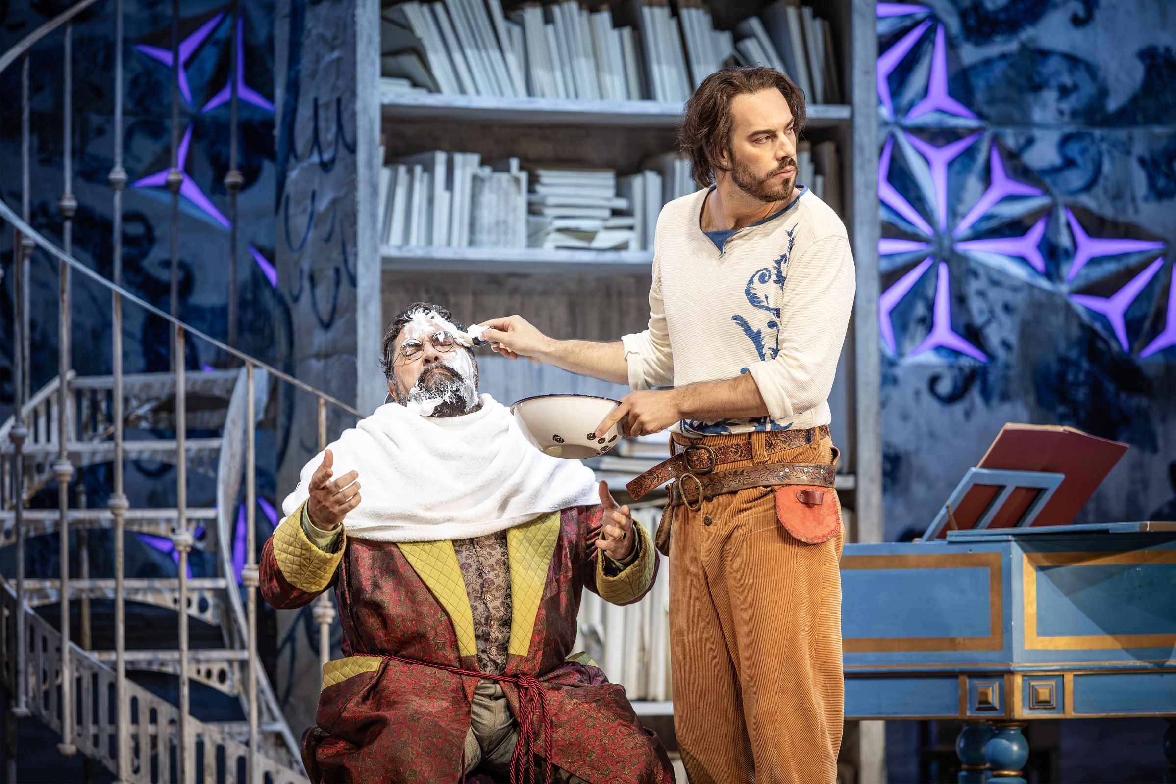 Fabio Capitanucci (Dr Bartolo) and Lluis Calvet i Pey (Figaro) &copy; Glyndebourne Productions Ltd. Photo: Craig Fuller