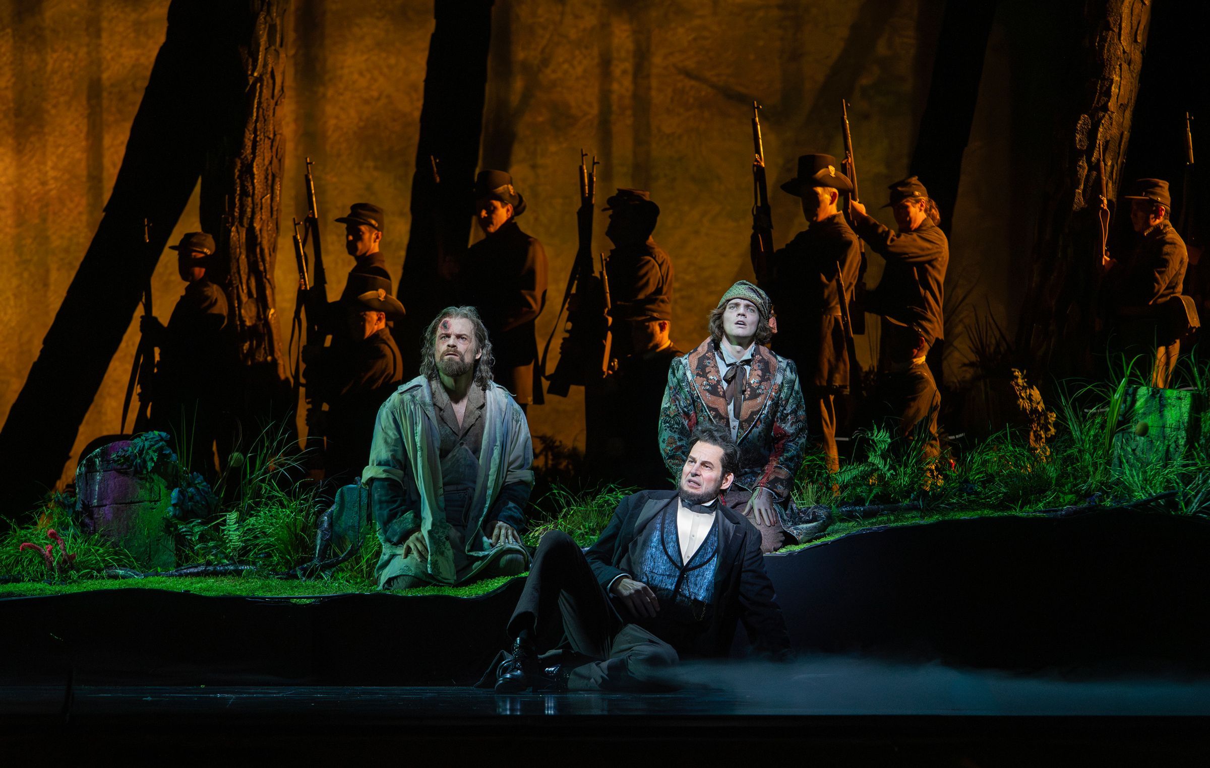 Ryan McKinny (Vollman), Peter Mattei (Lincoln) and Jonah Hoskins (Bevins) © Karen Almond | Met Opera