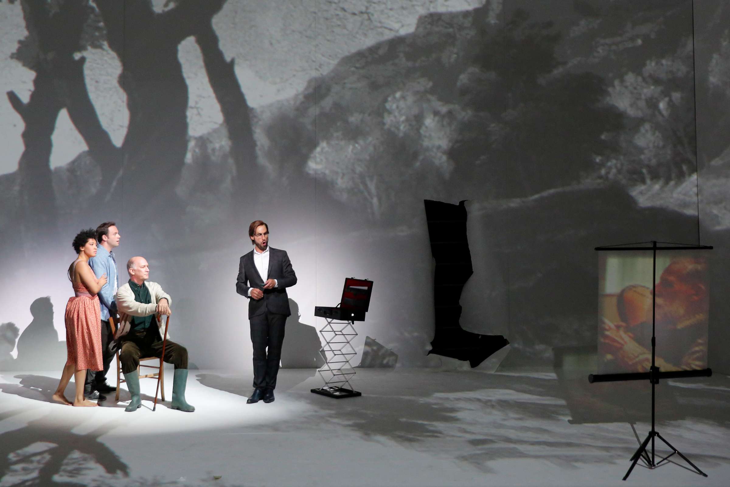 Julia Bullock (Anne), Paul Appleby (Tom), David Pittsinger (Trulove) and Kyle Ketelsen (Nick Shadow) &copy; Pascal Victor | Artcompress