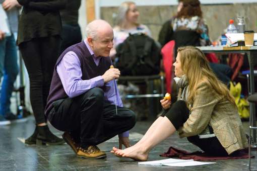 George Benjamin and Barbara Hannigan in rehearsal for <i>Lessons in Love and Violence</i> © ROH | Stephen Cummiskey