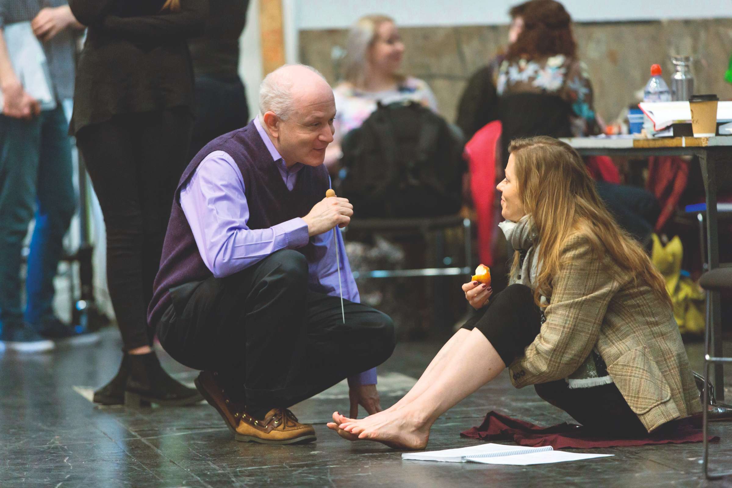 George Benjamin and Barbara Hannigan in rehearsal for <i>Lessons in Love and Violence</i> © ROH | Stephen Cummiskey