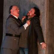Roberto Frontali (Montfort) and John Osborn (Henri) &copy; Yasuko Kageyama | Opera di Roma