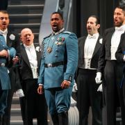 Khanyiso Gwenxane (Otello), Colin Doyle (Doge) and the Opera Philadelphia Chorus &copy; Steven Pisano