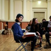 Josephine Stephenson in rehearsal with Elena Tonra and 12 Ensemble &copy; Marika Kochiashvili
