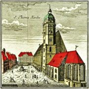 Thomaskirche Leipzig, Kupferstich 1749 &copy; Public domain