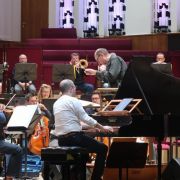 Mahan Esfahani, Andrew Manze and the RLPO in rehearsal &copy; Royal Liverpool Philharmonic Orchestra
