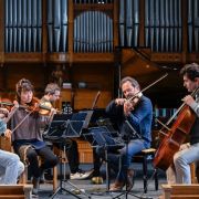 Belcea Quartet and Bertrand Chamayou in rehearsal in Crail Church &copy; Neil Hanna