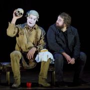Samuel Dundas (Horatio), Jud Arthur (Gravedigger) and Allan Clayton (Hamlet) &copy; Keith Saunders