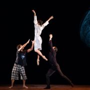 Joseph Sissens as Jimmy, Fumi Kaneko as Oryx, William Bracewell as Crake in McGregor's MaddAddam &copy; Andrej Uspenski