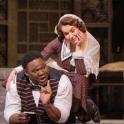 Michael Sumuel (Figaro) and Olga Kulchynska (Susanna) &copy; Evan Zimmerman | Met Opera