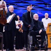 Emanuel Ax, John Williams and Andris Nelsons with the Boston Symphony Orchestra &copy; Hilary Scott, courtesy of the BSO